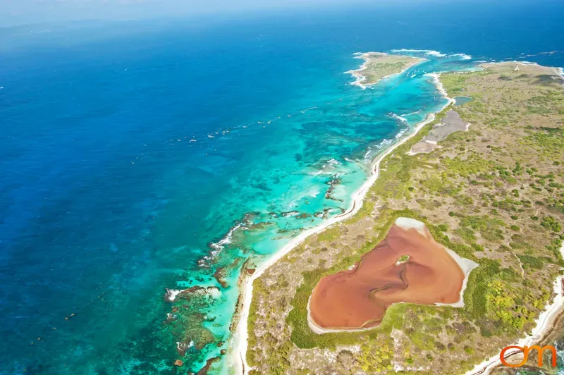 Aerial View of Island Coastline in Guadeloupe