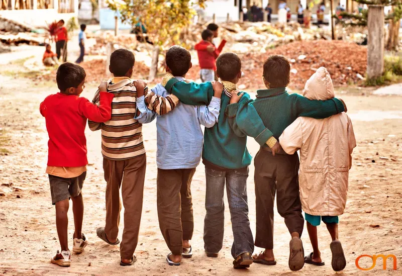Blind Students at Recess Walking Together