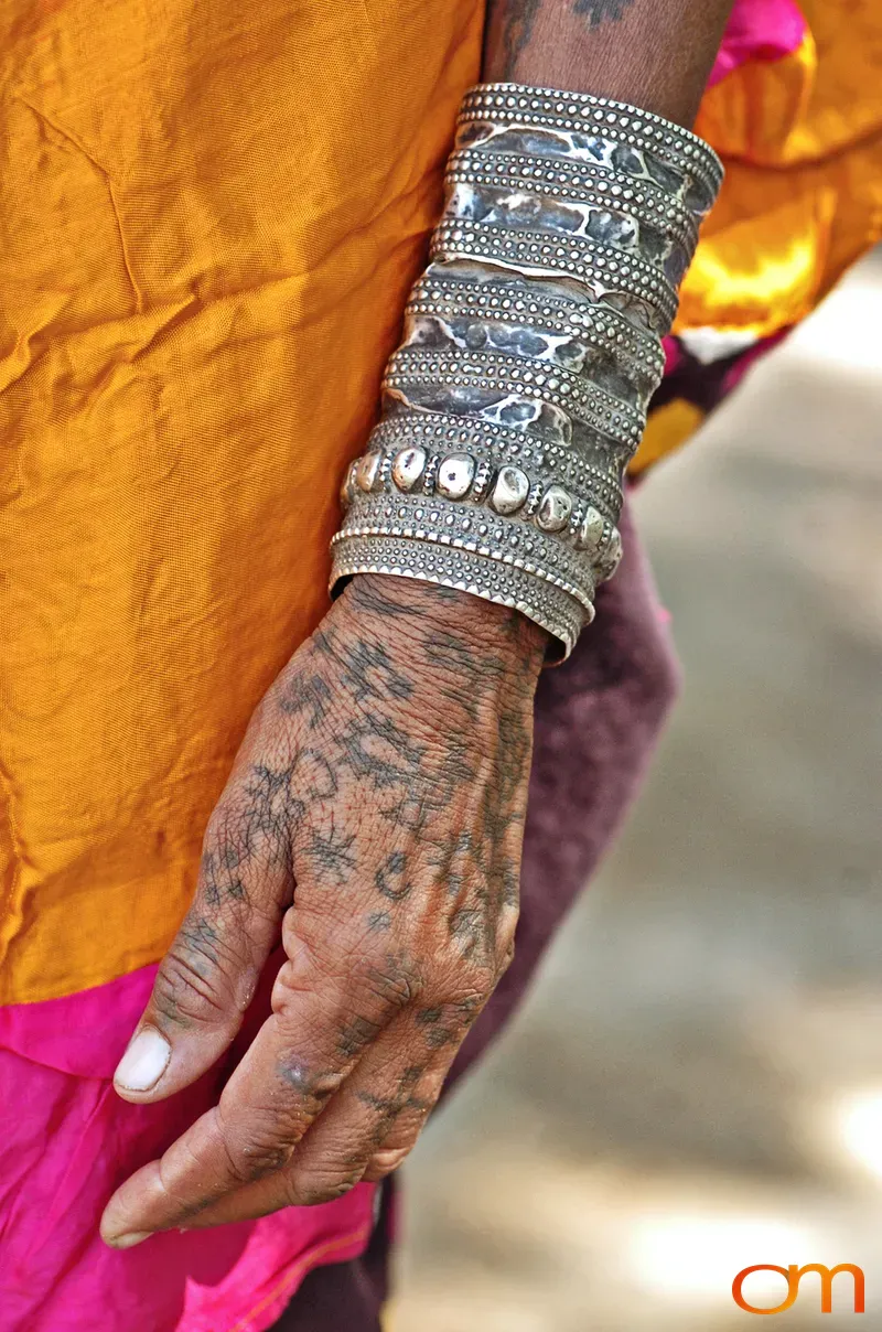 Traditional Hand Tattoos and Silver Bracelet in Gujarat