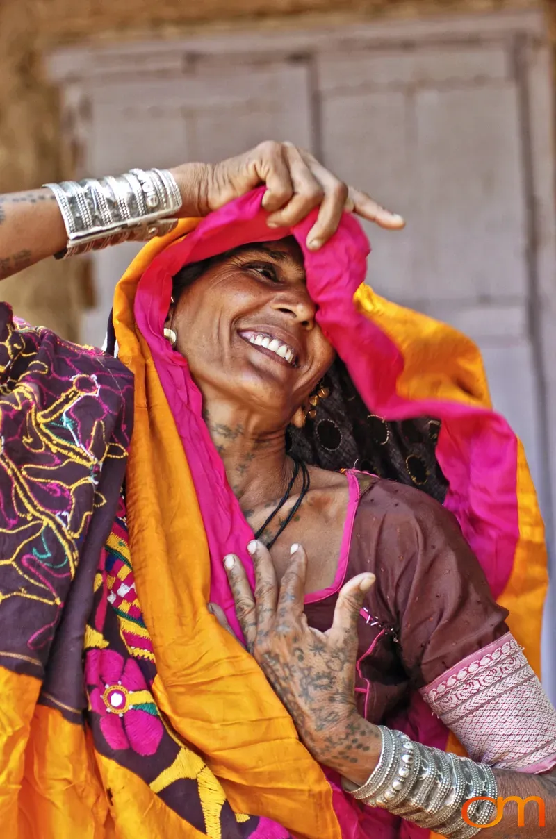 Smiling Woman Modeling Antique Sari
