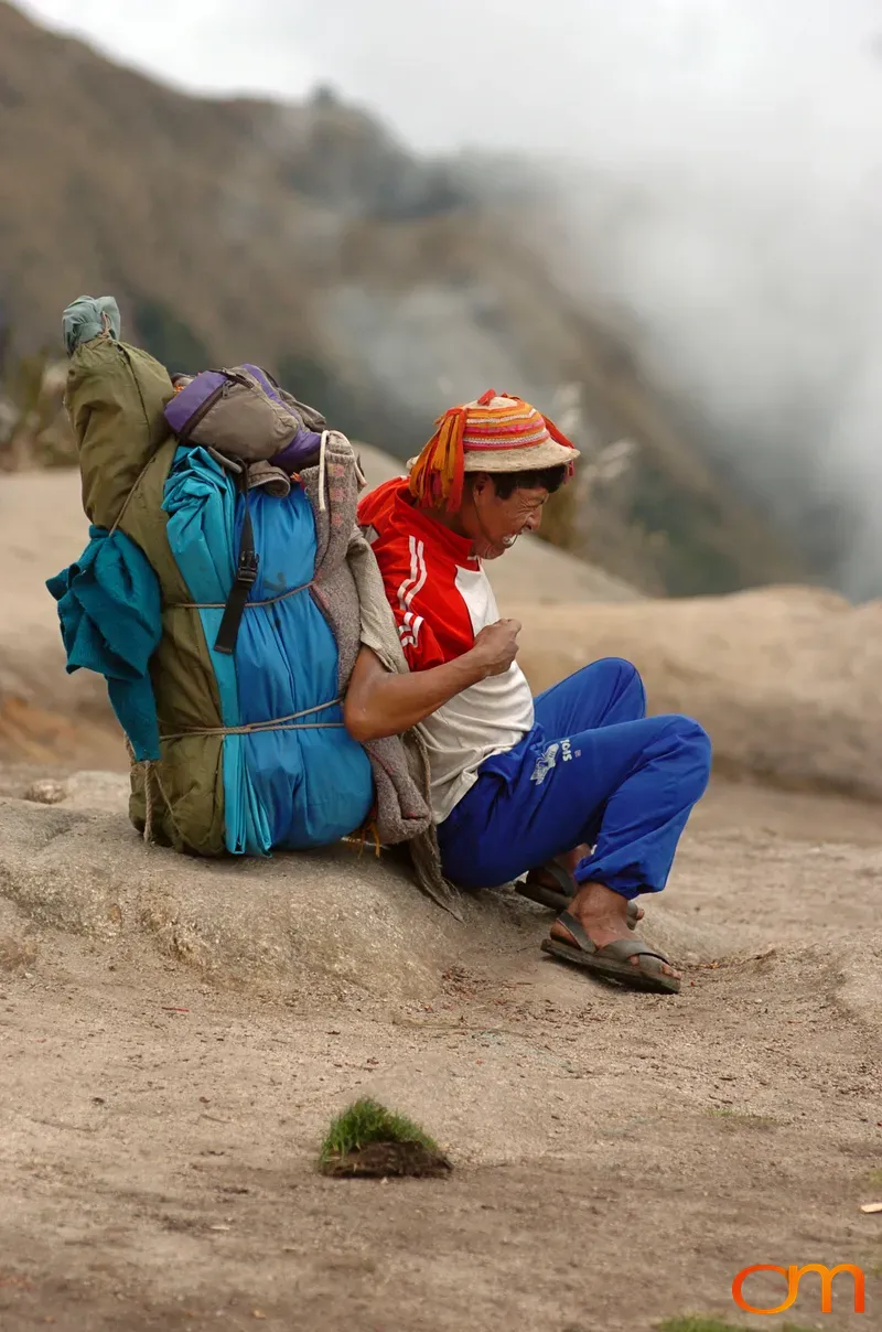Porter Lifting Backpack on Inca Trail