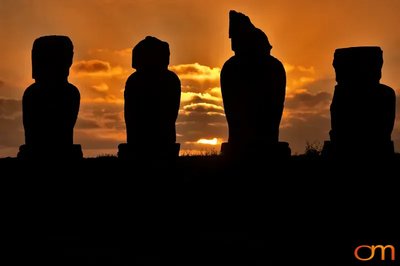 Moai Silhouettes at Sunset, Rapa Nui